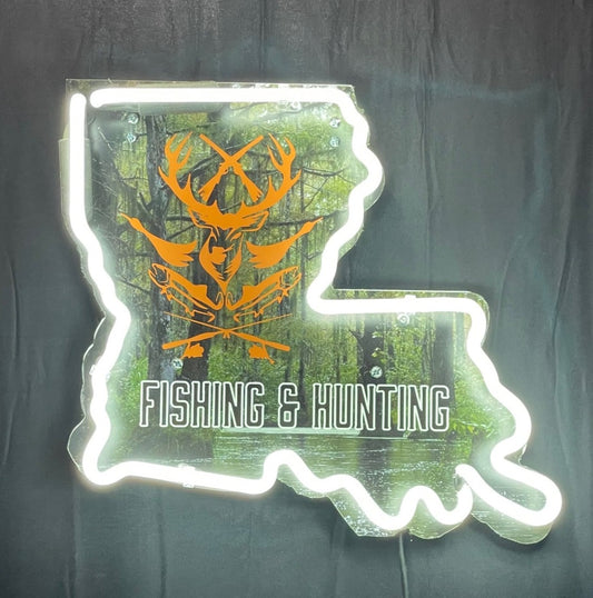 Louisiana State Fishing & Hunting Neon Sign