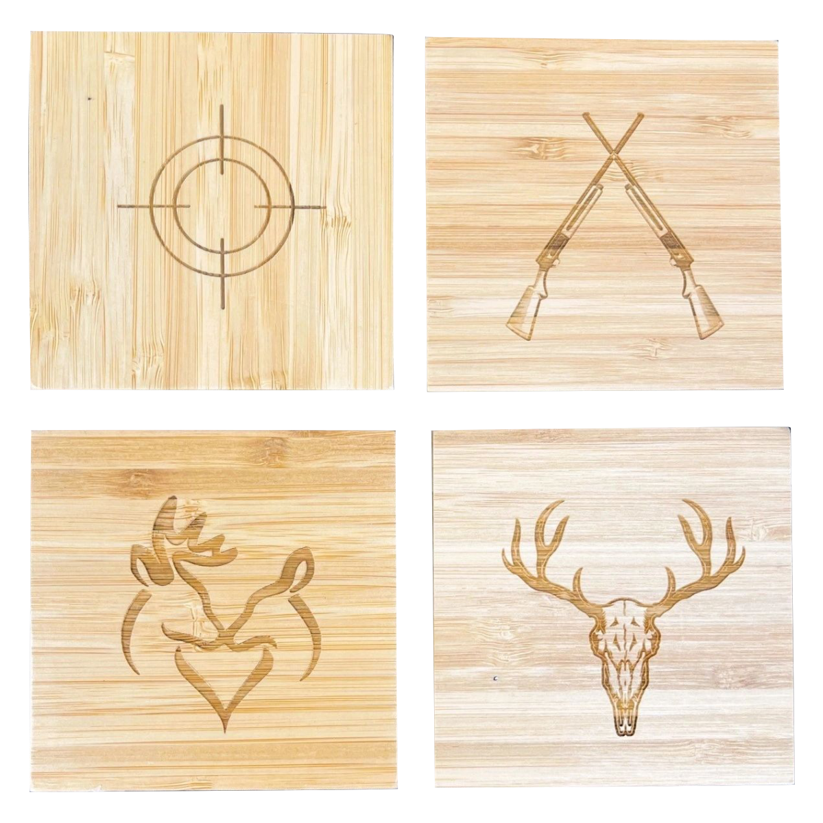 4 PC Wooden Square Coaster Set W/ Design