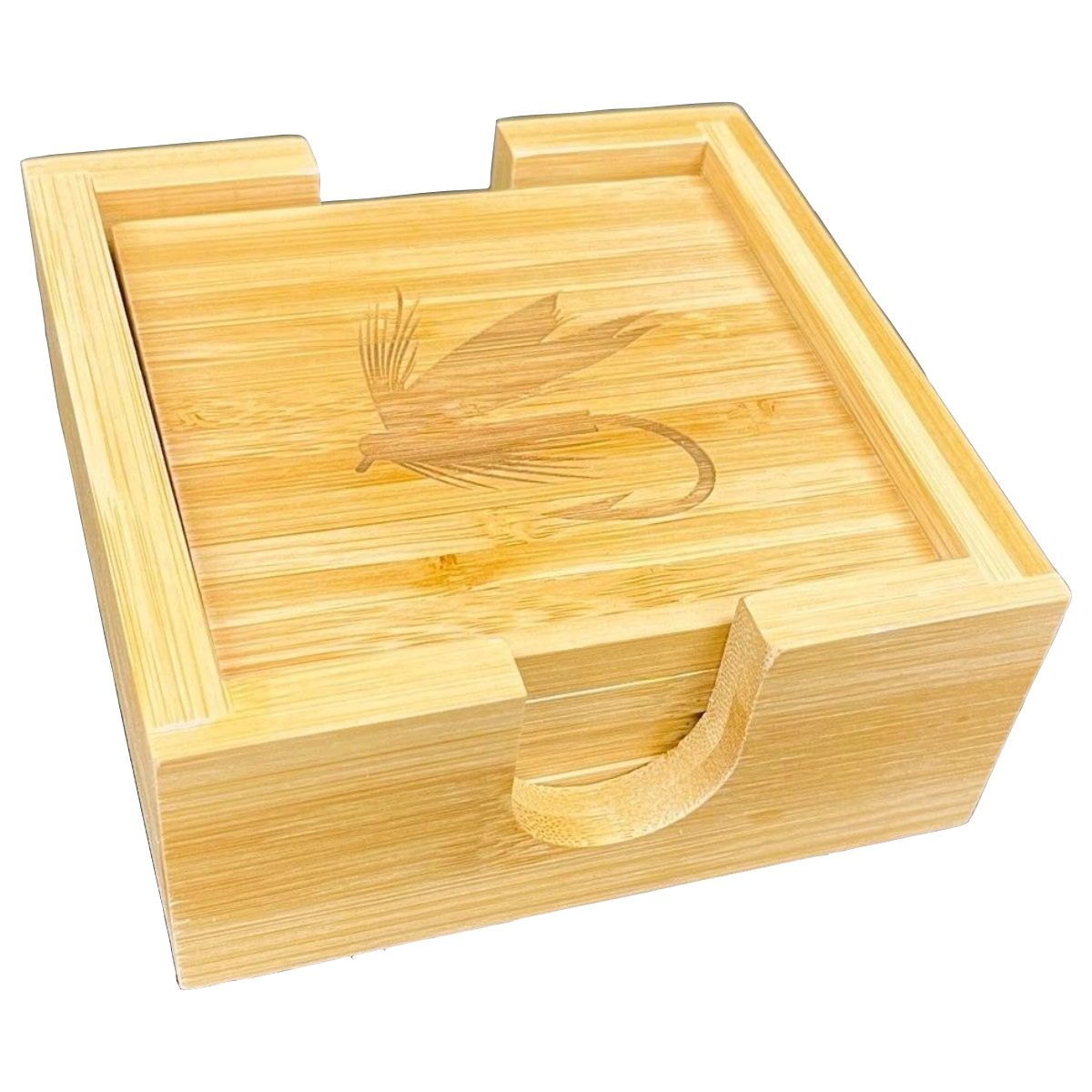 4 PC Wooden Square Coaster Set W/ Design