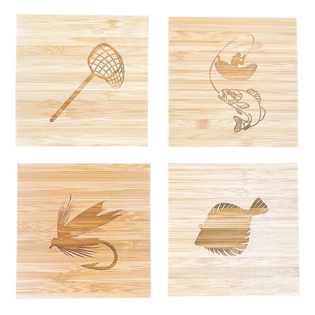 4 PC Wooden Square Coaster Set W/ Design