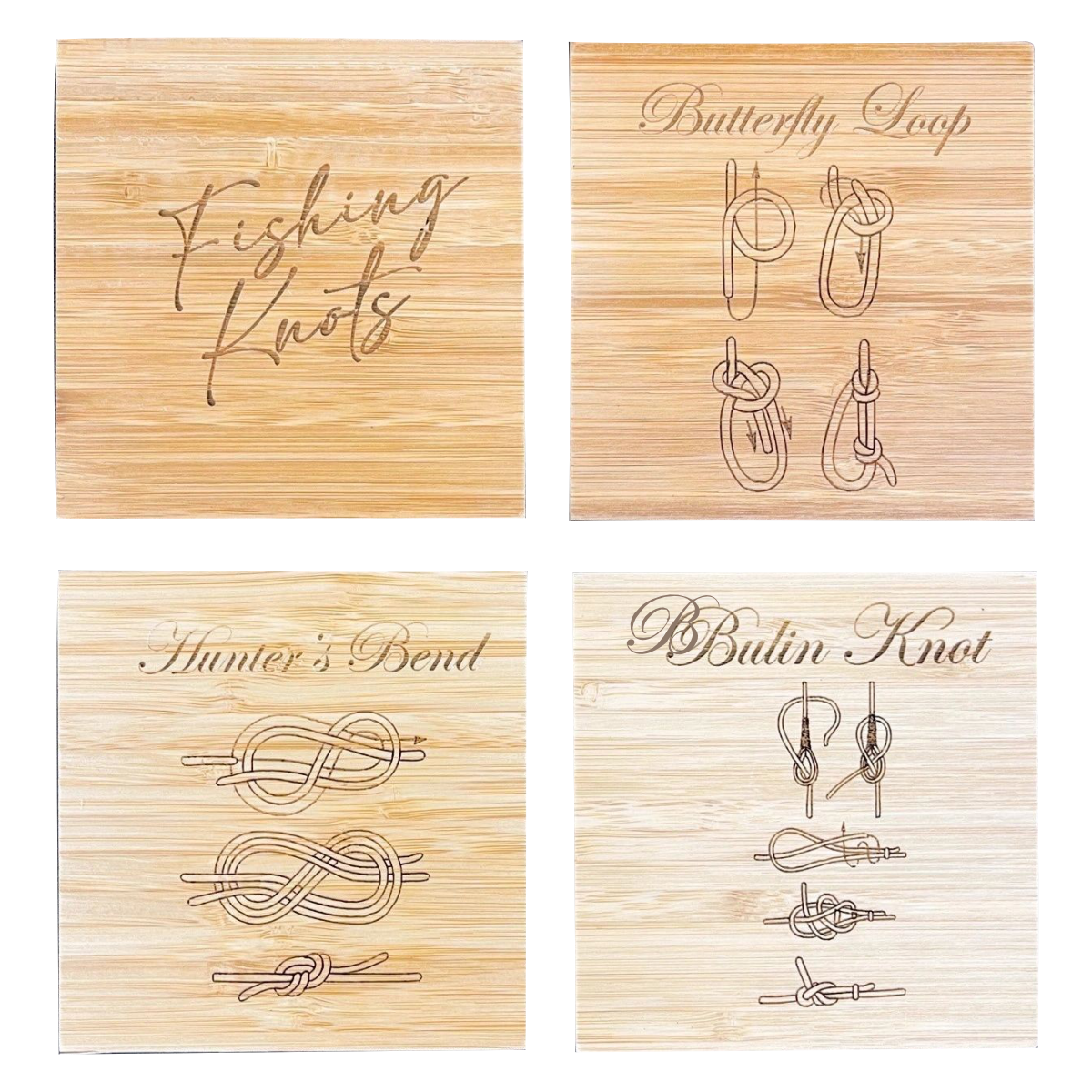 4 PC Wooden Square Coaster Set W/ Design