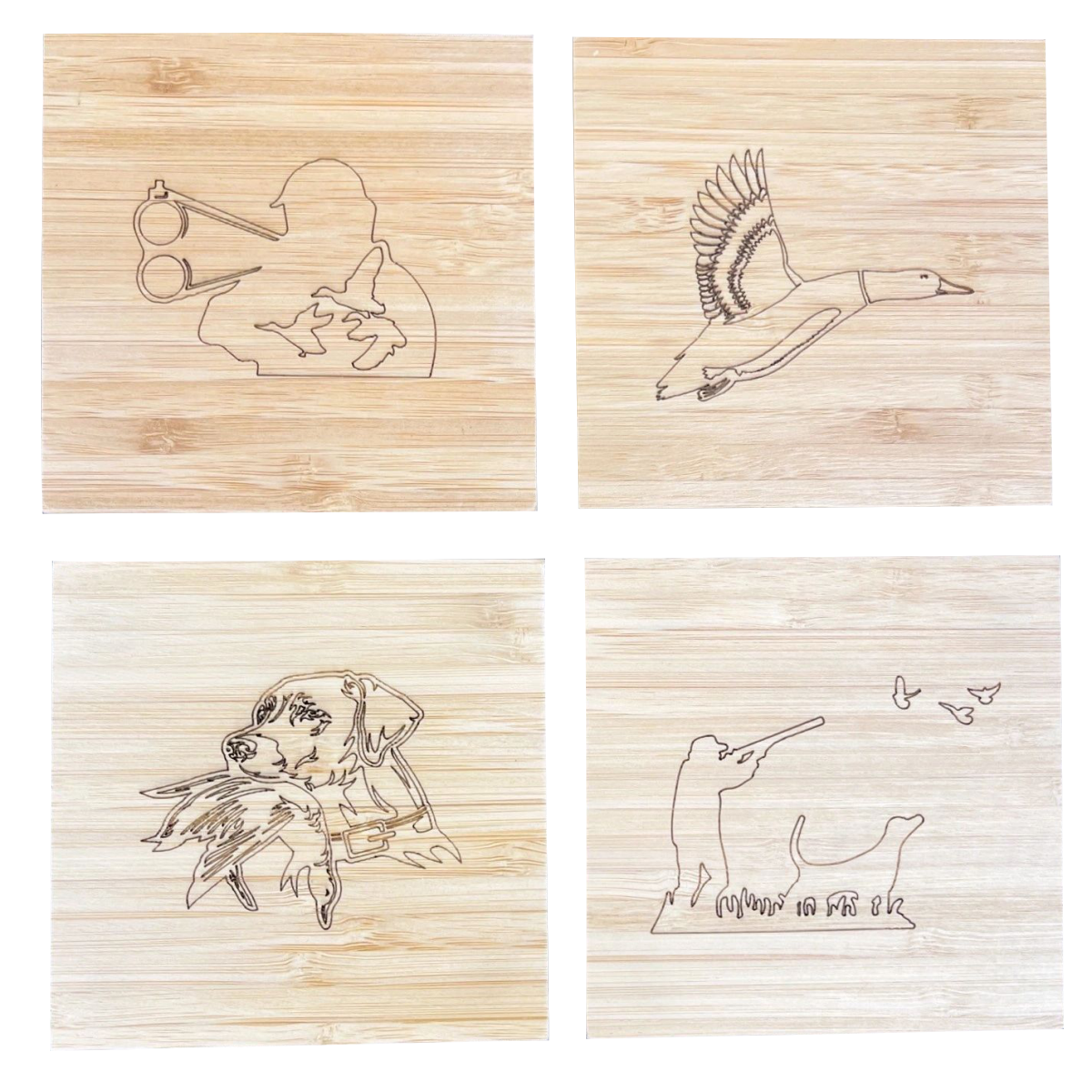 4 PC Wooden Square Coaster Set W/ Design